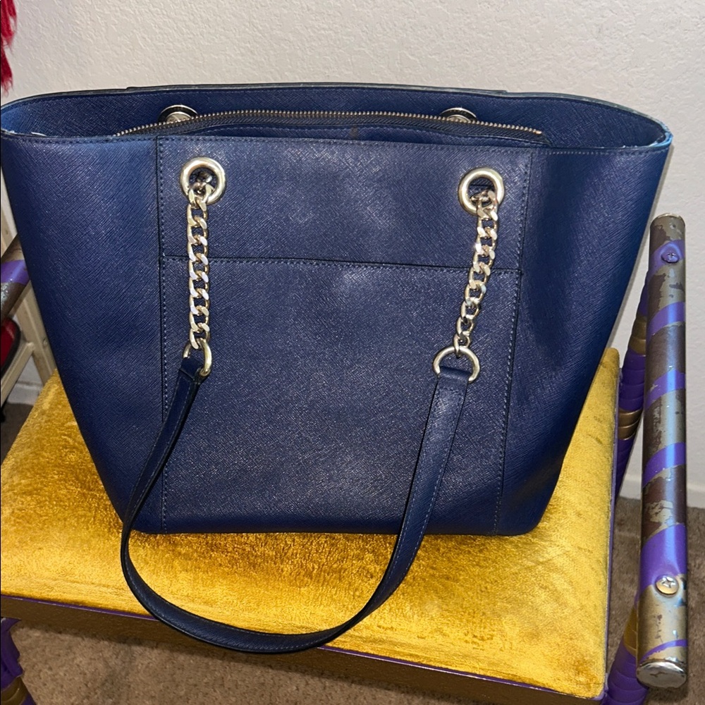 Calvin Klein Navy Tote with Silver Chain - Picture 7 of 11